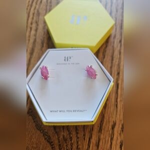 Bomb Party Lab Created Pink Ice Crystal With Rose Gold Plating Earrings